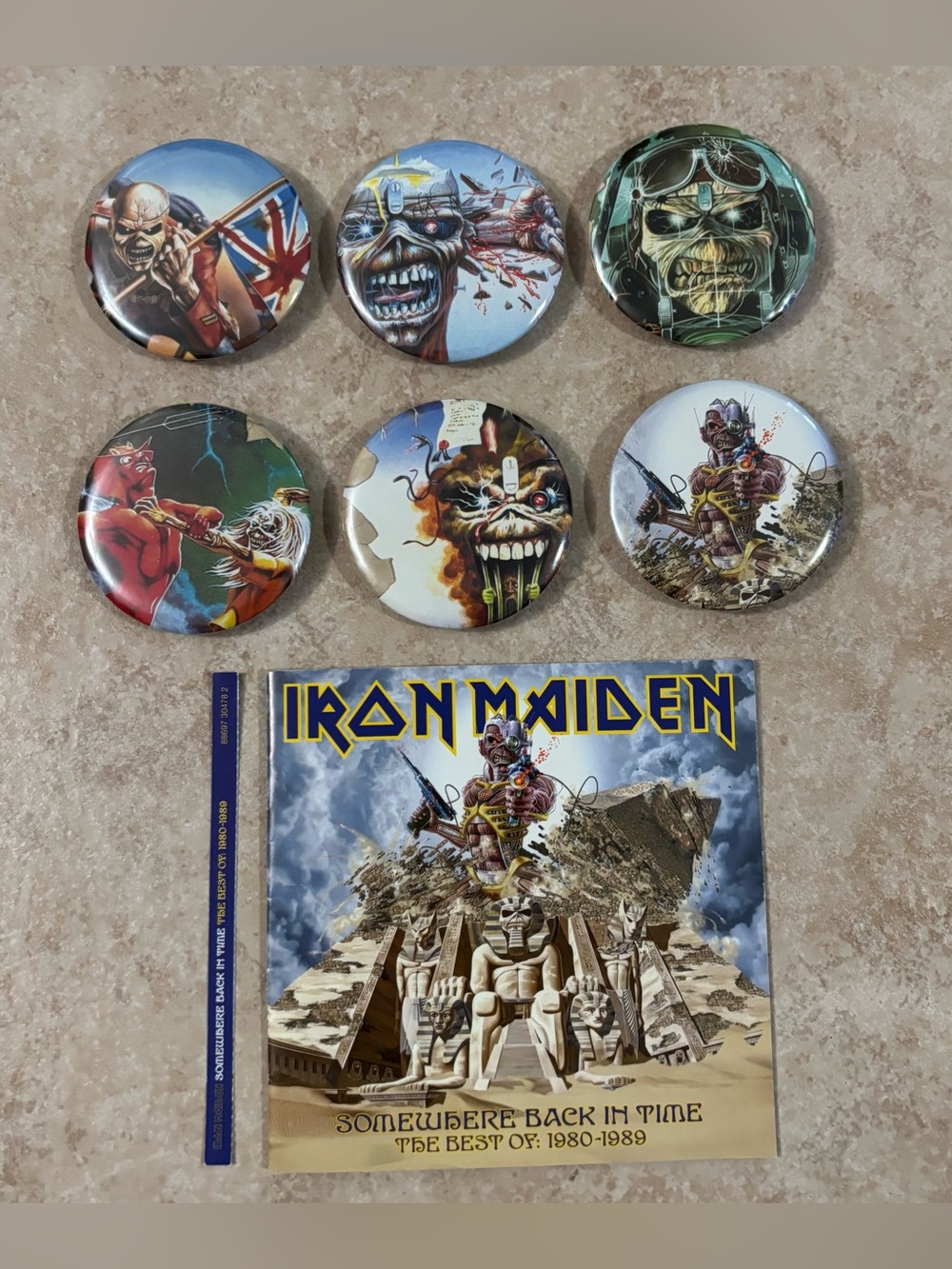 Iron Maiden Somewhere Back in Time 1980-1989 Album + Eddie Buttons